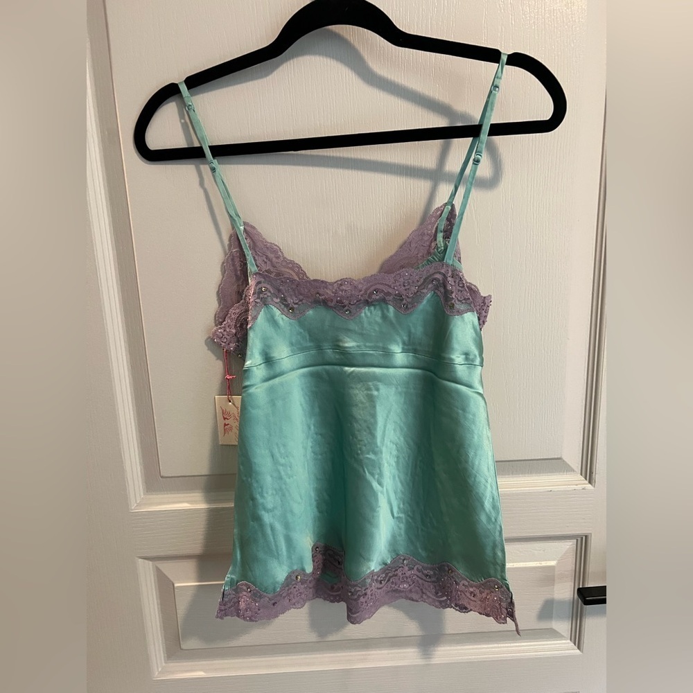 Gold Hawk Aqua Lilac Beaded Lace Silk Camisole Medium NWT GH372 Winter Surf - Picture 6 of 6